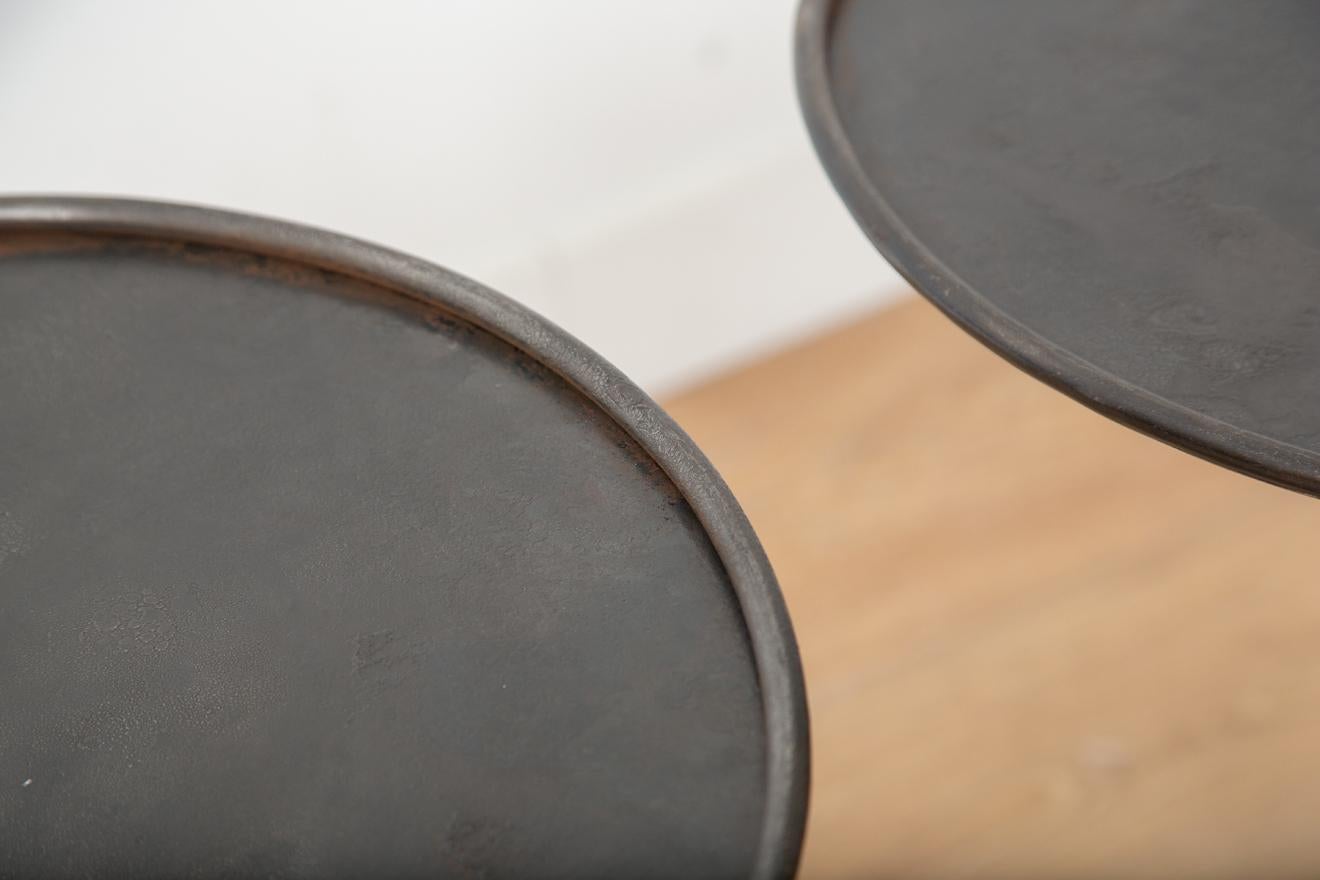 Mid-Century Modern Pair of Small Black Iron Side or Drink Tables