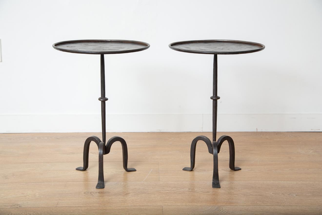 Contemporary Pair of Small Black Iron Side or Drink Tables