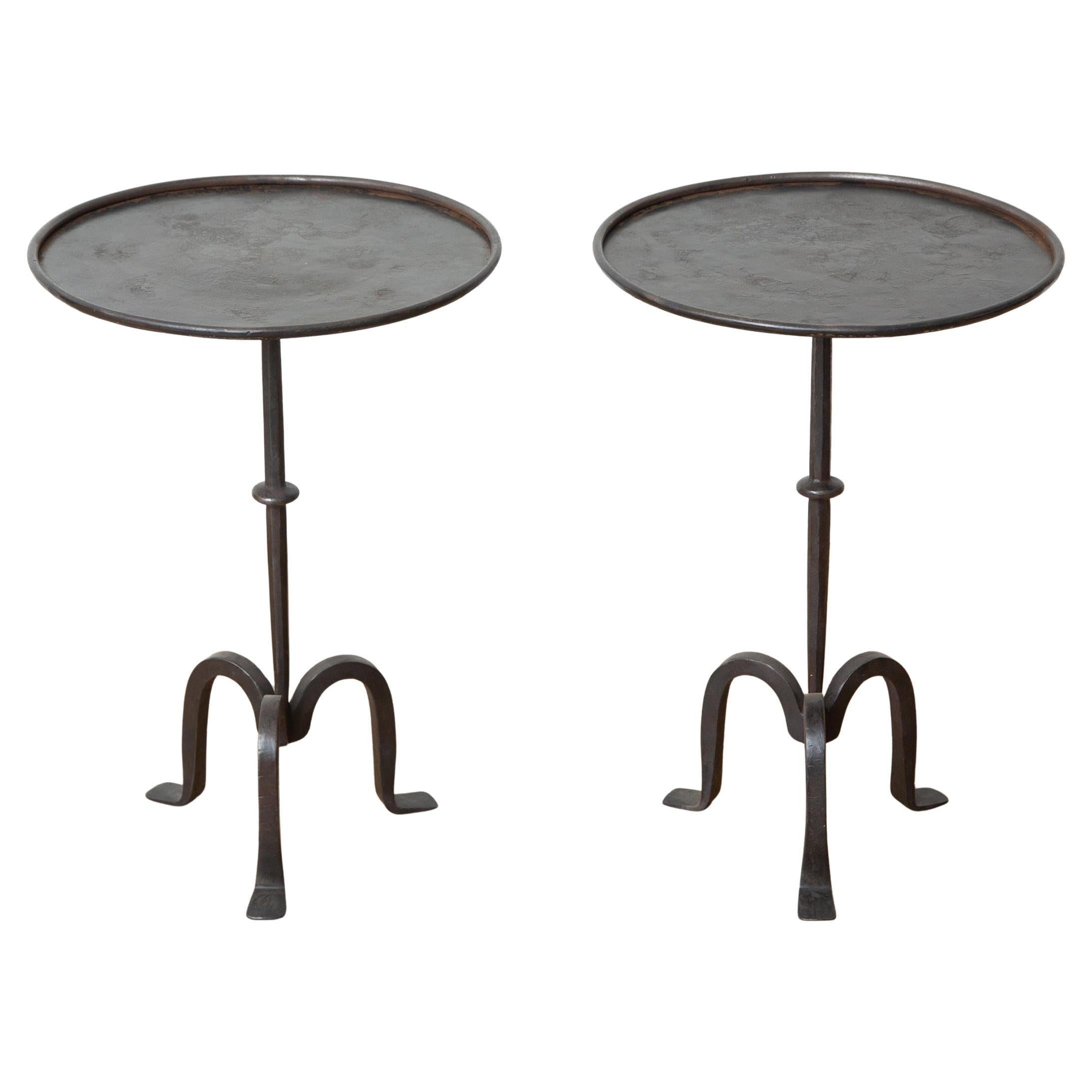 Pair of Small Black Iron Side or Drink Tables
