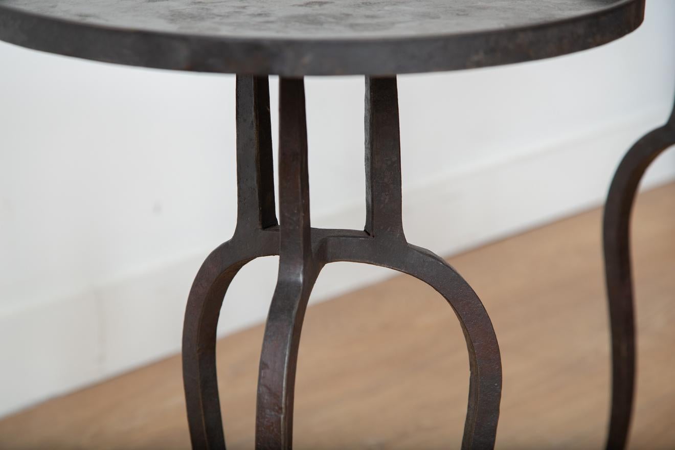 Mid-Century Modern Pair of Small Black Iron Side Tables, in Stock For Sale