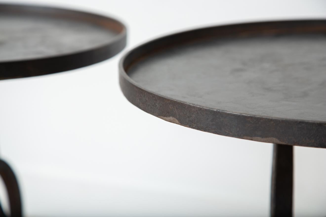 Contemporary Pair of Small Black Iron Side Tables, in Stock