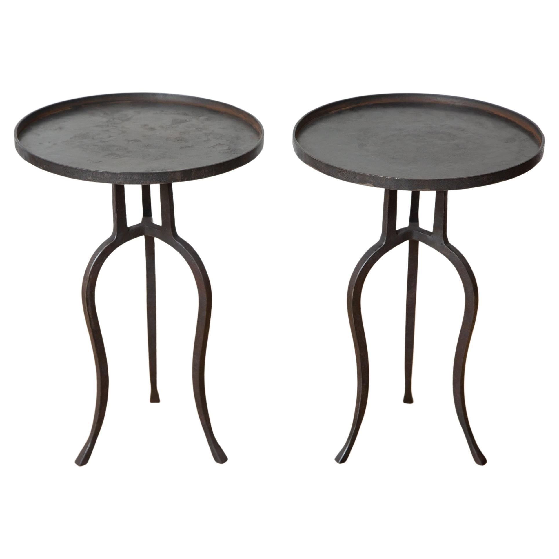 Pair of Small Black Iron Side Tables, in Stock For Sale