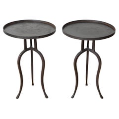 Pair of Small Black Iron Side Tables, in Stock