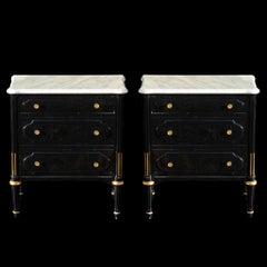 Pair Of Small Black Lacquer, Brass and Marble Dressers