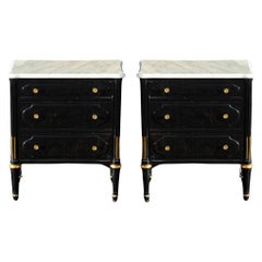 Antique Pair Of Small Black Lacquer, Brass and Marble Dressers