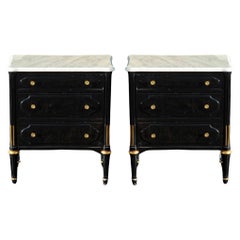 Pair Of Small Black Lacquer, Brass and Marble Dressers