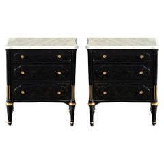 Pair Of Small Black Lacquer, Brass and Marble Dressers