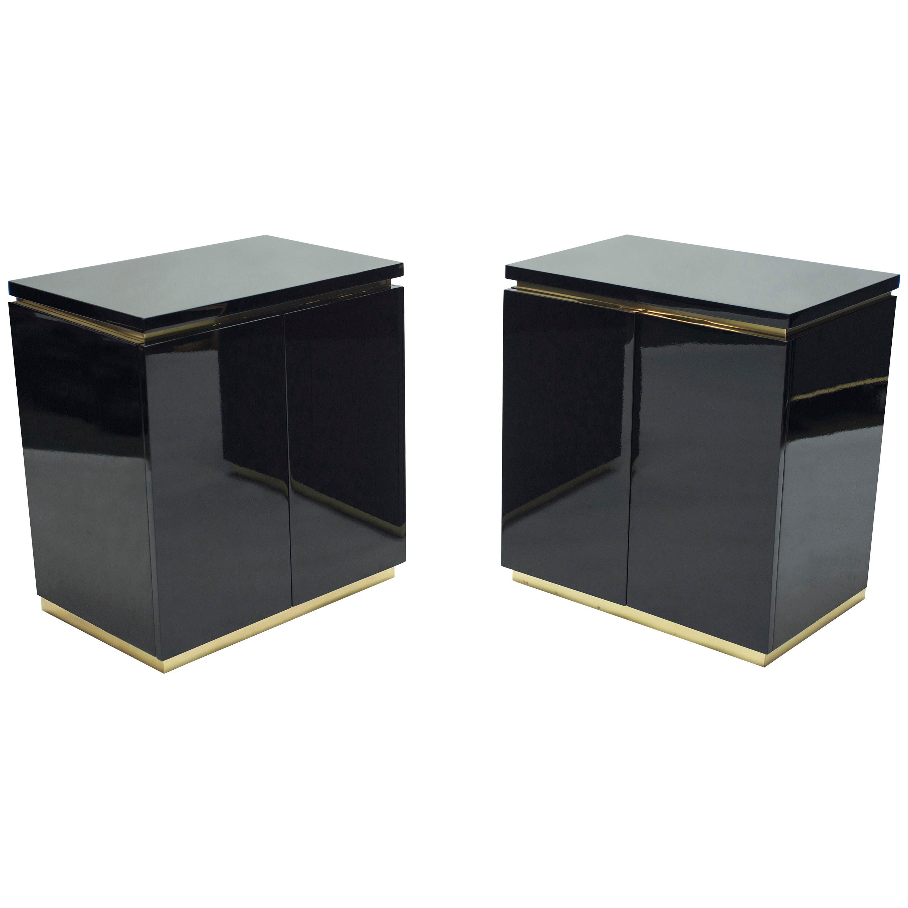 Pair of Small Black Lacquer Cabinets Nightstands by J.C. Mahey, 1970s