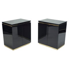 Pair of Small Black Lacquer Cabinets Nightstands by J.C. Mahey, 1970s