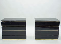 Pair of Small Black Lacquer Chest of Drawers by J.C. Mahey, 1970s