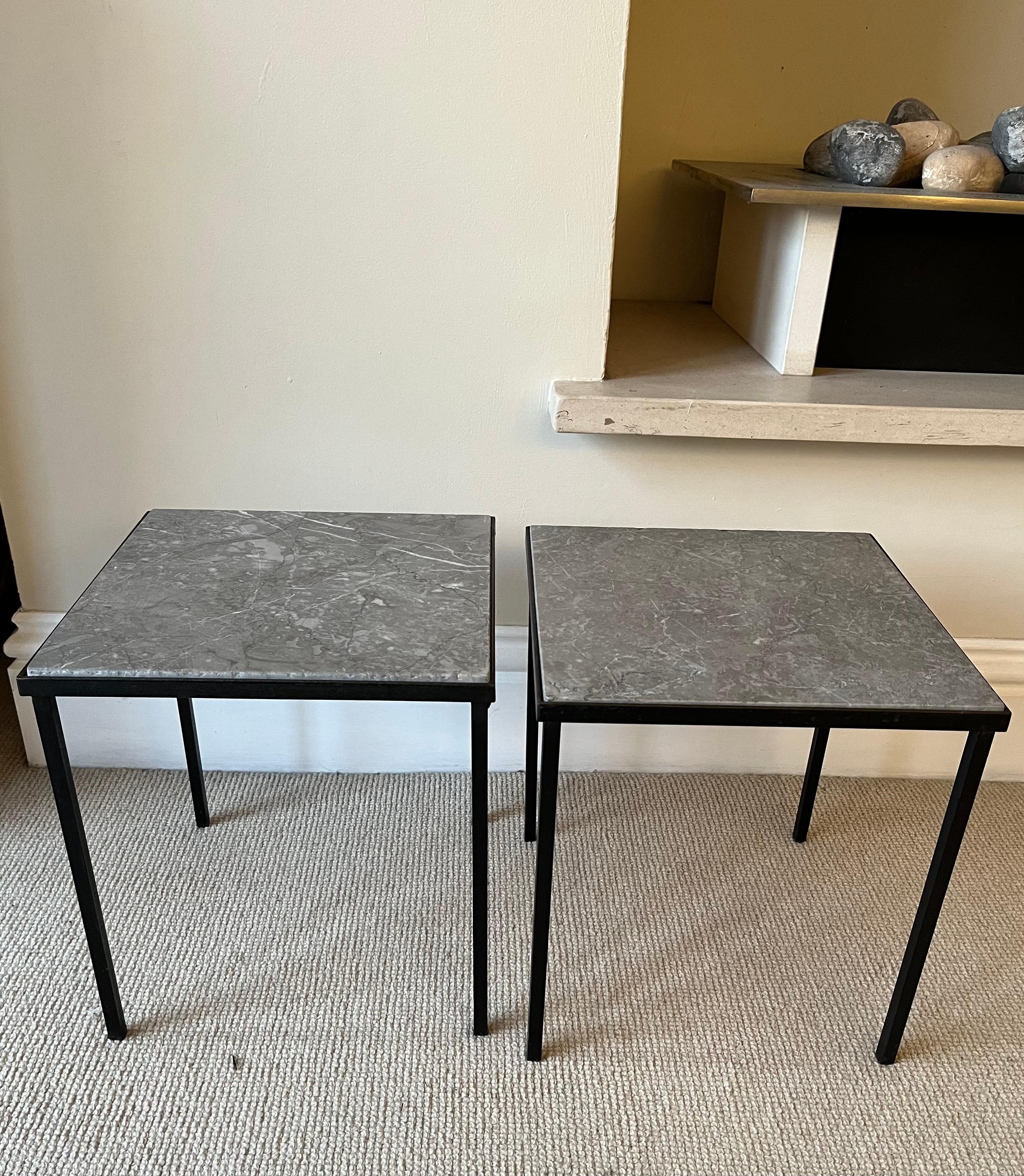 Pair of small black metal and stone side tables. In Good Condition In London, GB