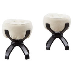Pair of small blackened wood stools - Italy, 1970s