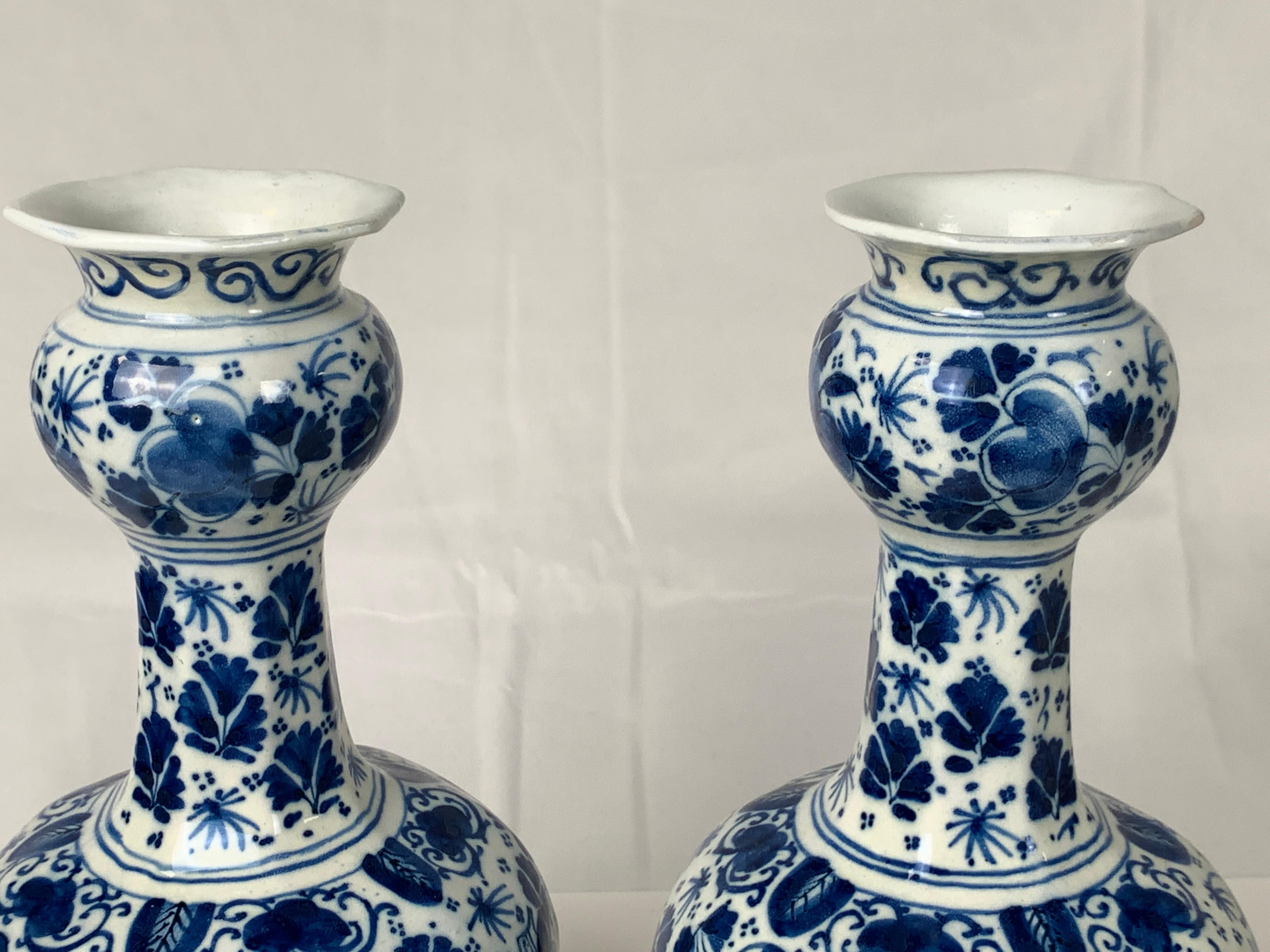 Pair of Small Blue and White Dutch Delft Vases Made, 18th Century circa 1760 3