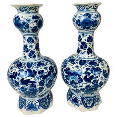 Pair of Small Blue and White Dutch Delft Vases Made, 18th Century circa 1760