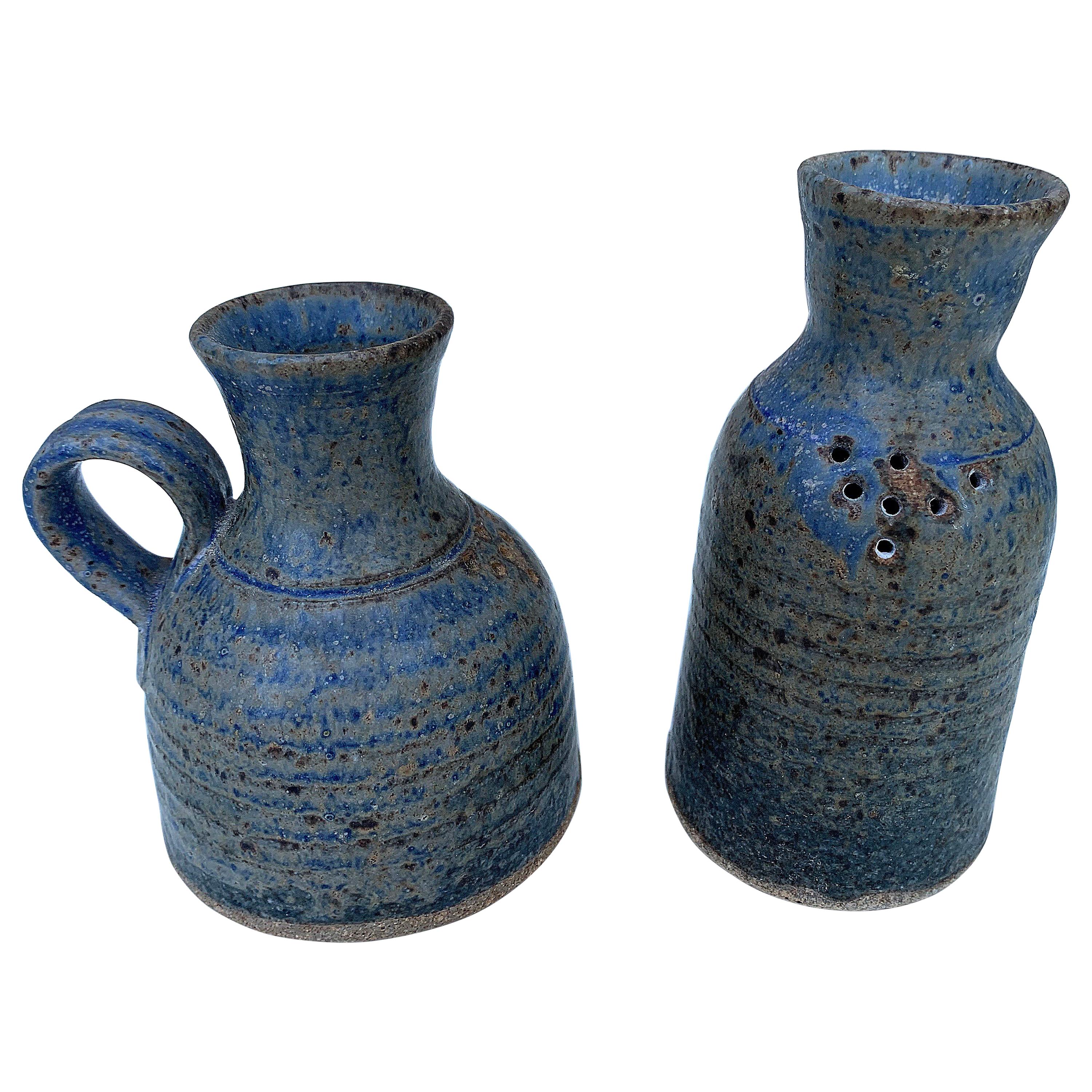 Pair of Small Blue Ceramic Decanters