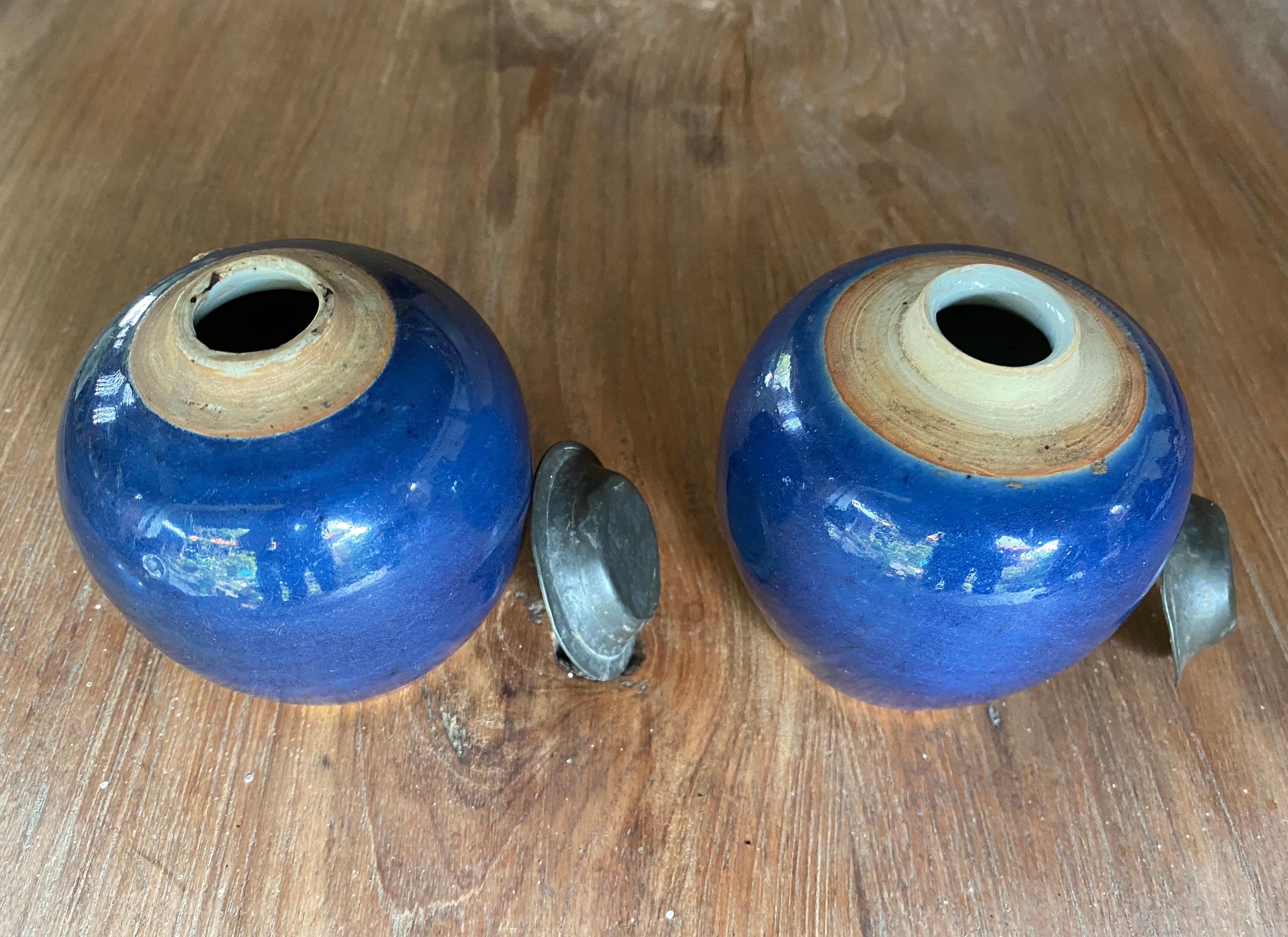 Glazed Pair of Small Blue Chinese Ceramic Ginger Jars, Early 20th Century