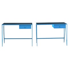 Pair of Small Blue Customizable Study Desks by &New
