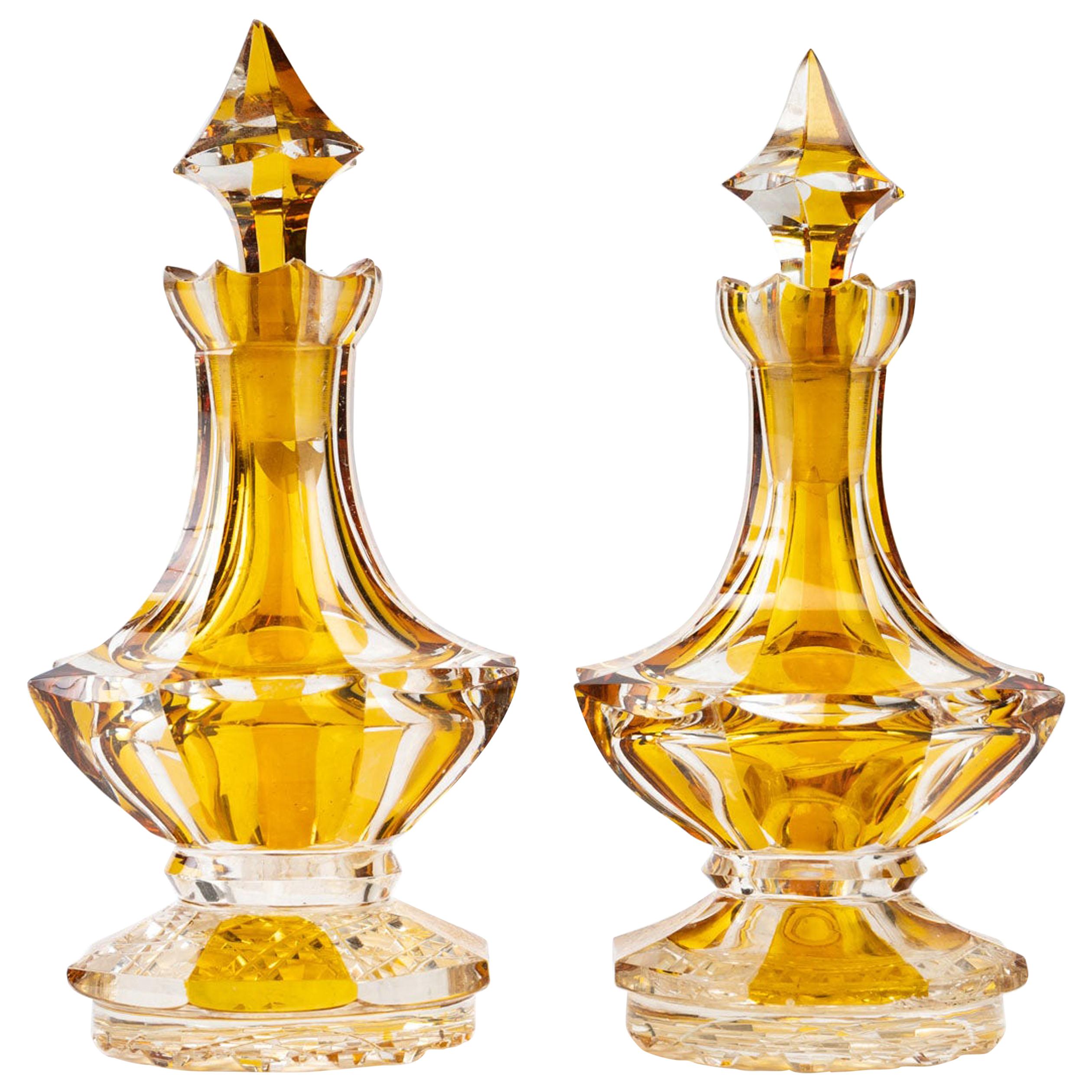 Pair of Small Bohemian Decanters For Sale