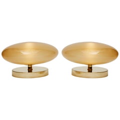 Pair of Small Brass and Glass Table Lamps