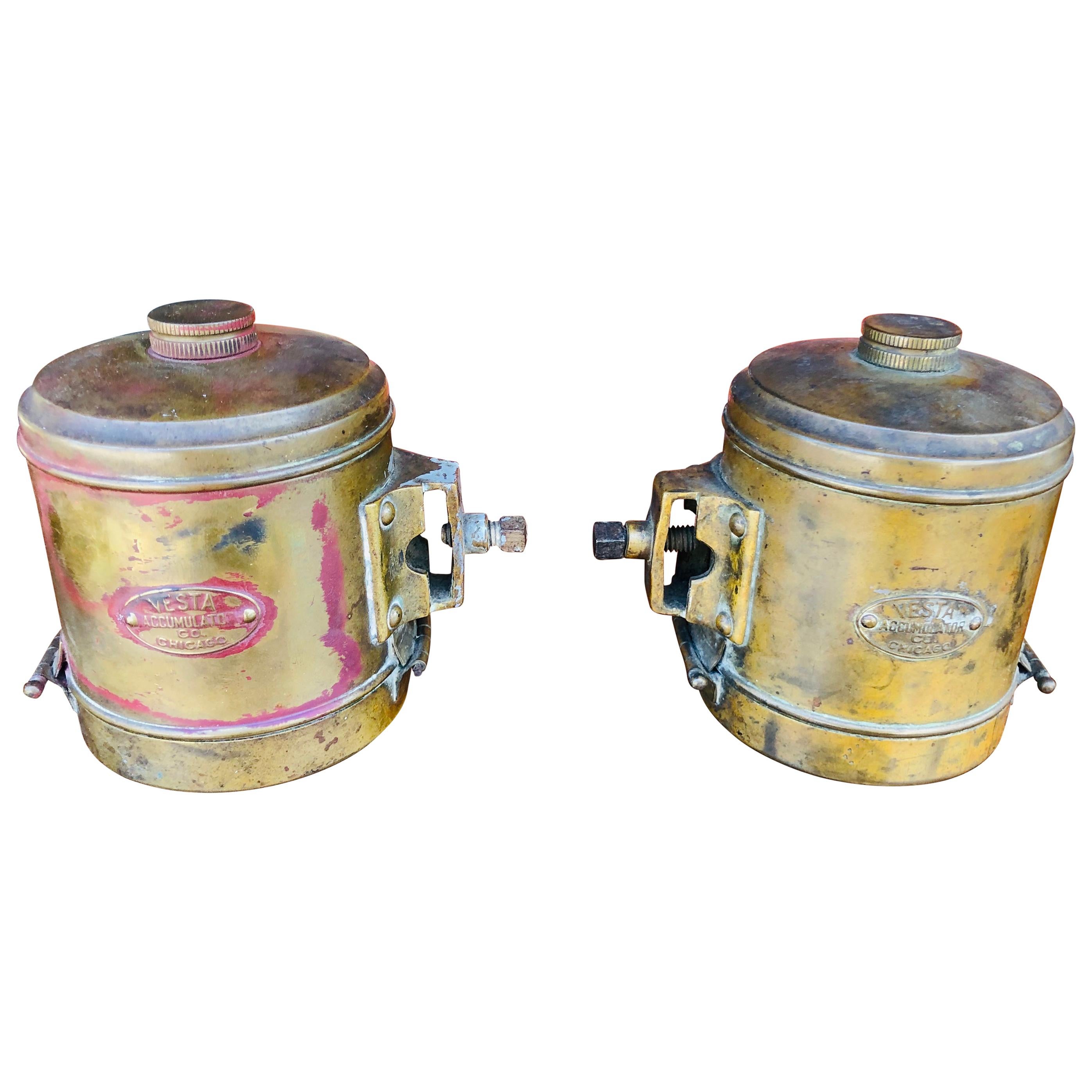Pair of Small Brass Auto Lights by the Vesta Accumulator Co or Chicago