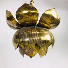 Pair of Small Brass Lotus Pendants by Feldman