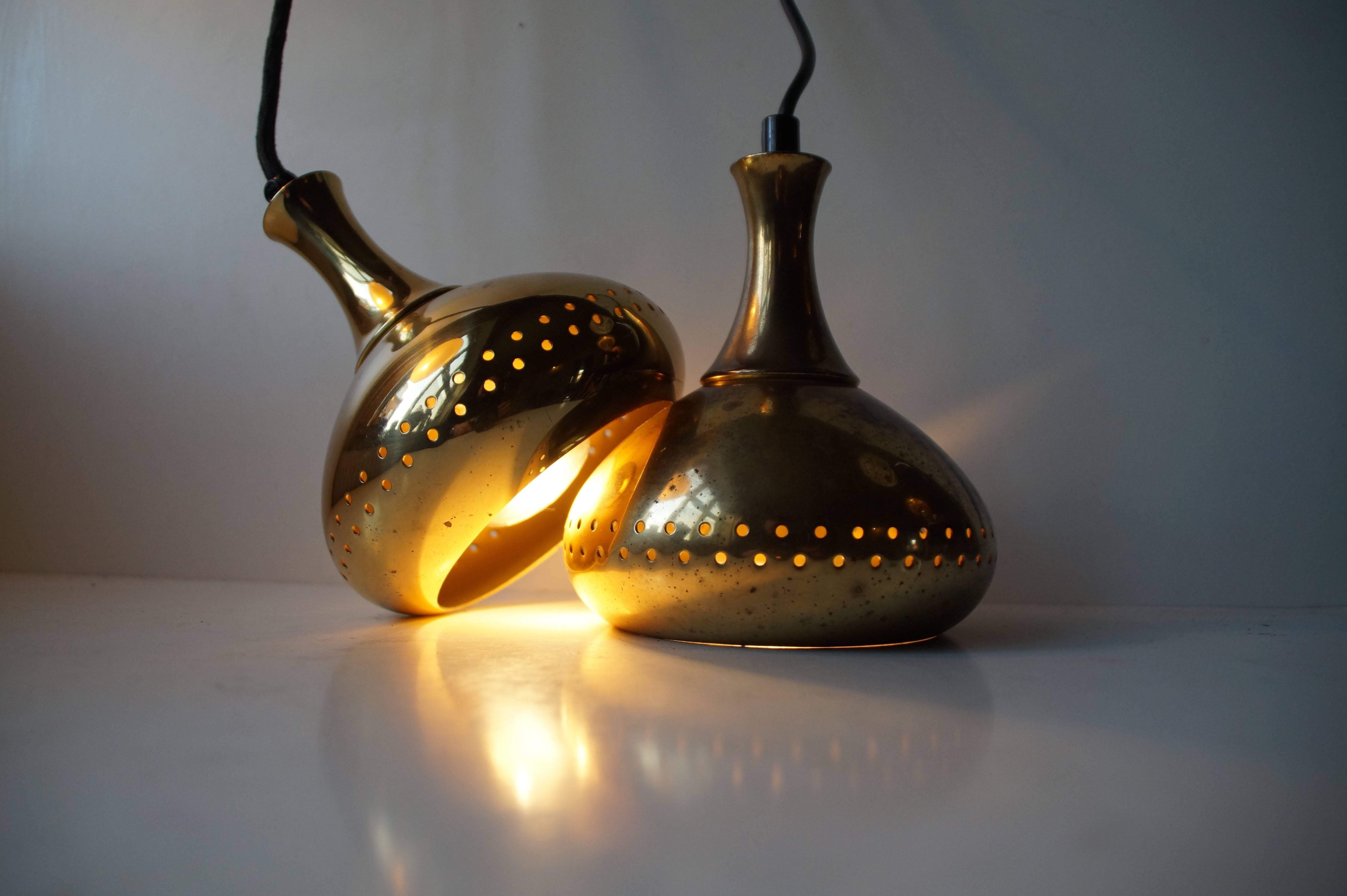 Pair of Small Brass Pendant Lamps by Hans-Agne Jakobsson for Markaryd AB 1