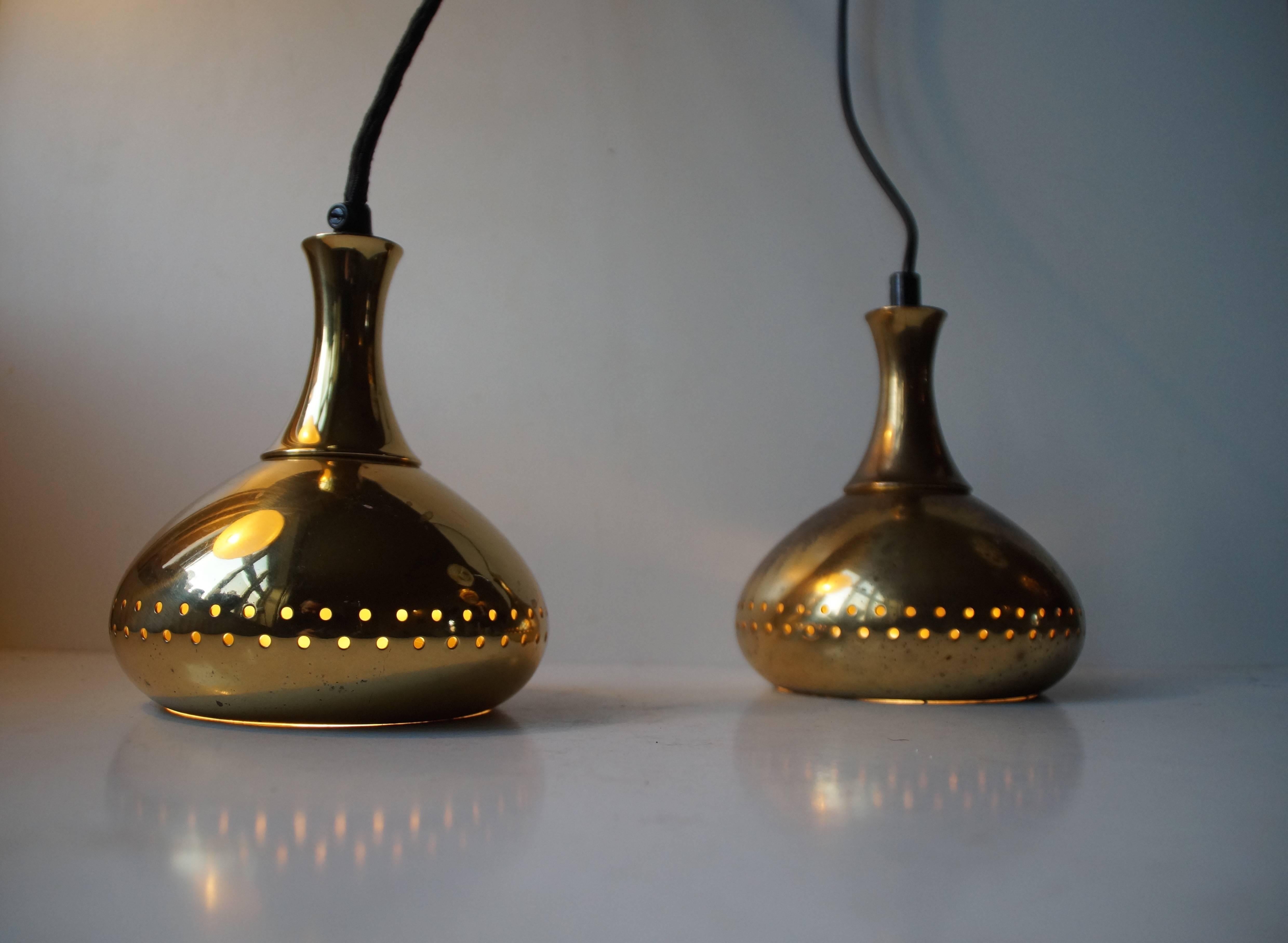 Pair of Small Brass Pendant Lamps by Hans-Agne Jakobsson for Markaryd AB 2
