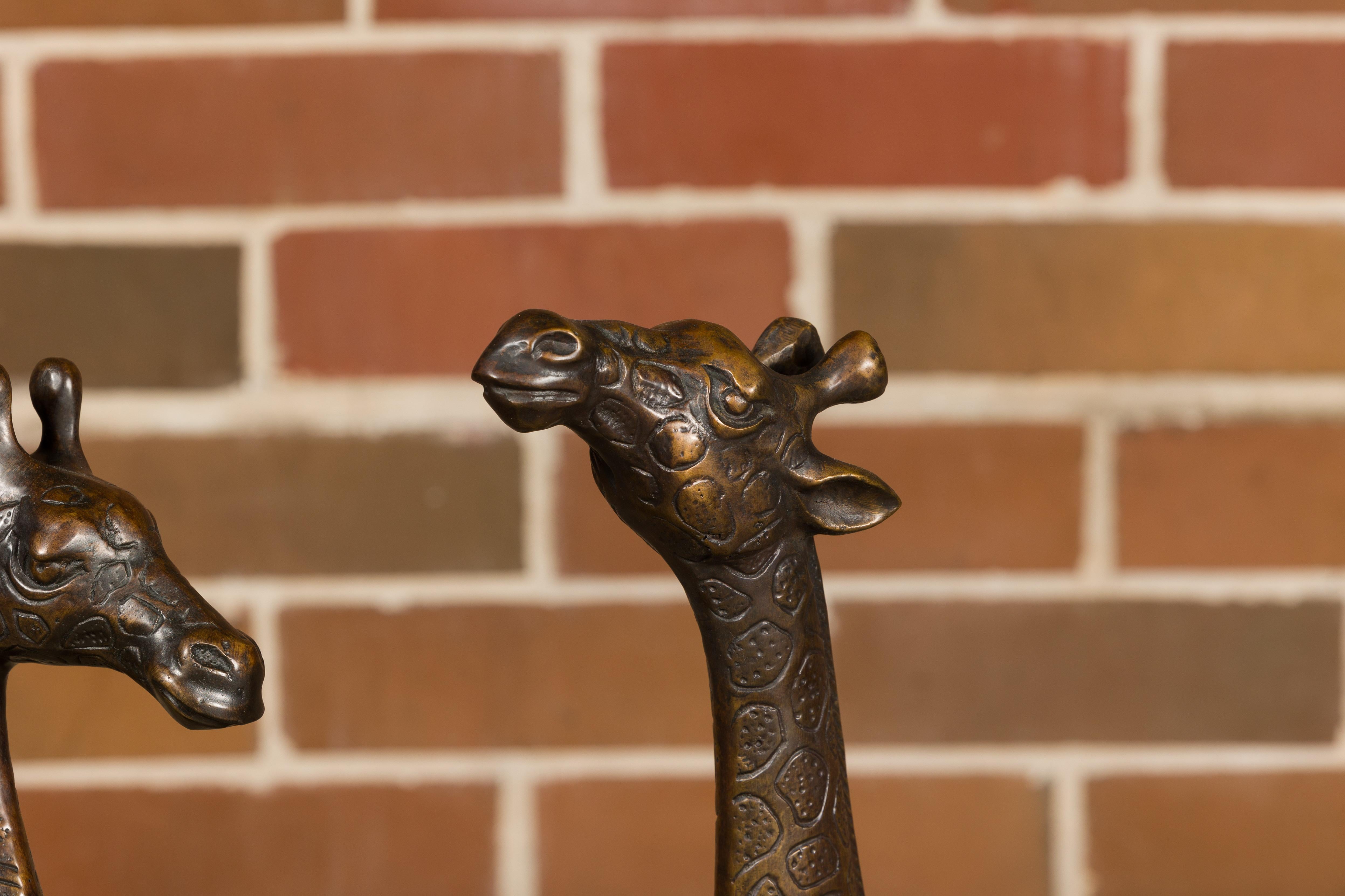 Pair of Small Bronze Midcentury Giraffe Sculptures, American Art For Sale 8