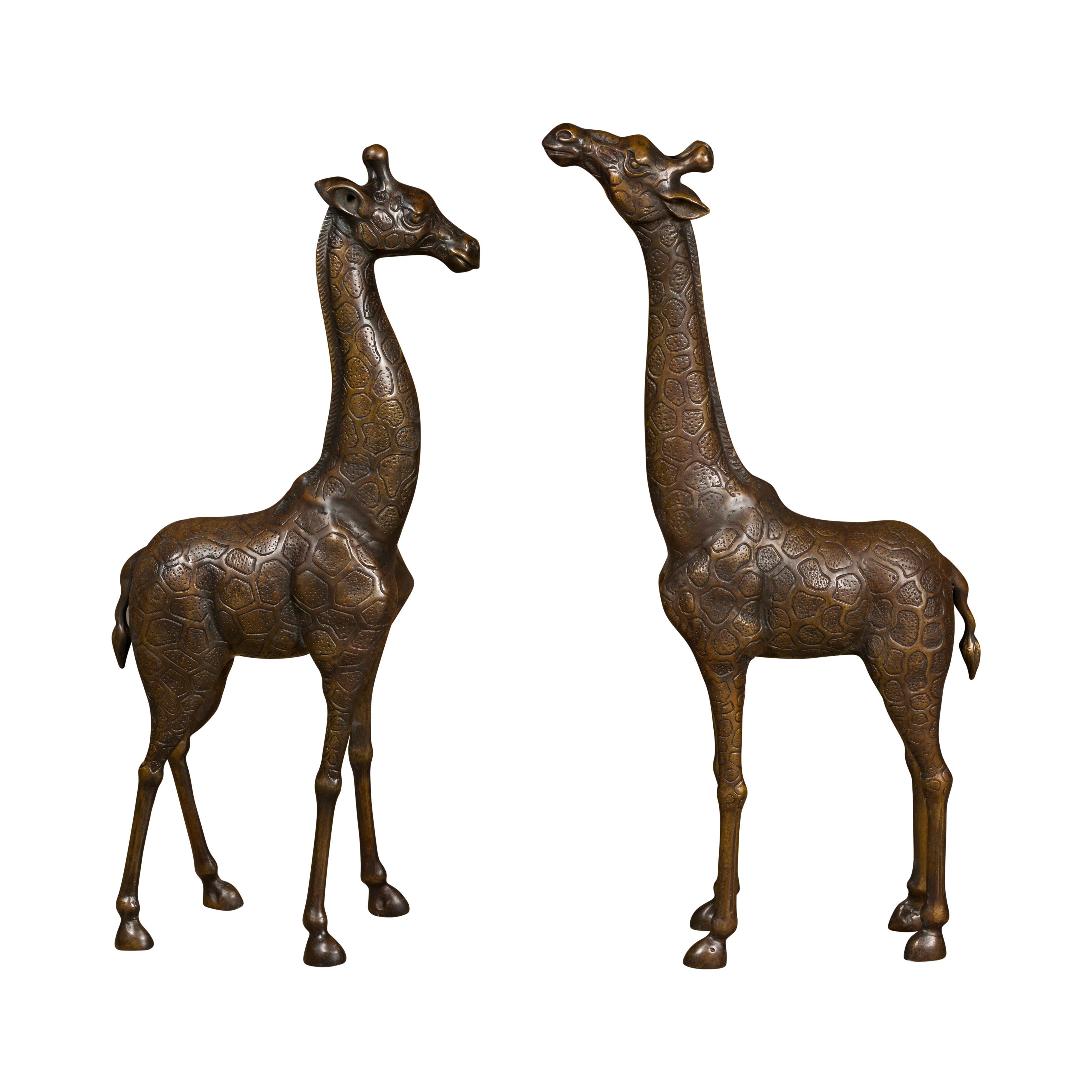 Pair of Small Bronze Midcentury Giraffe Sculptures, American Art For Sale 10