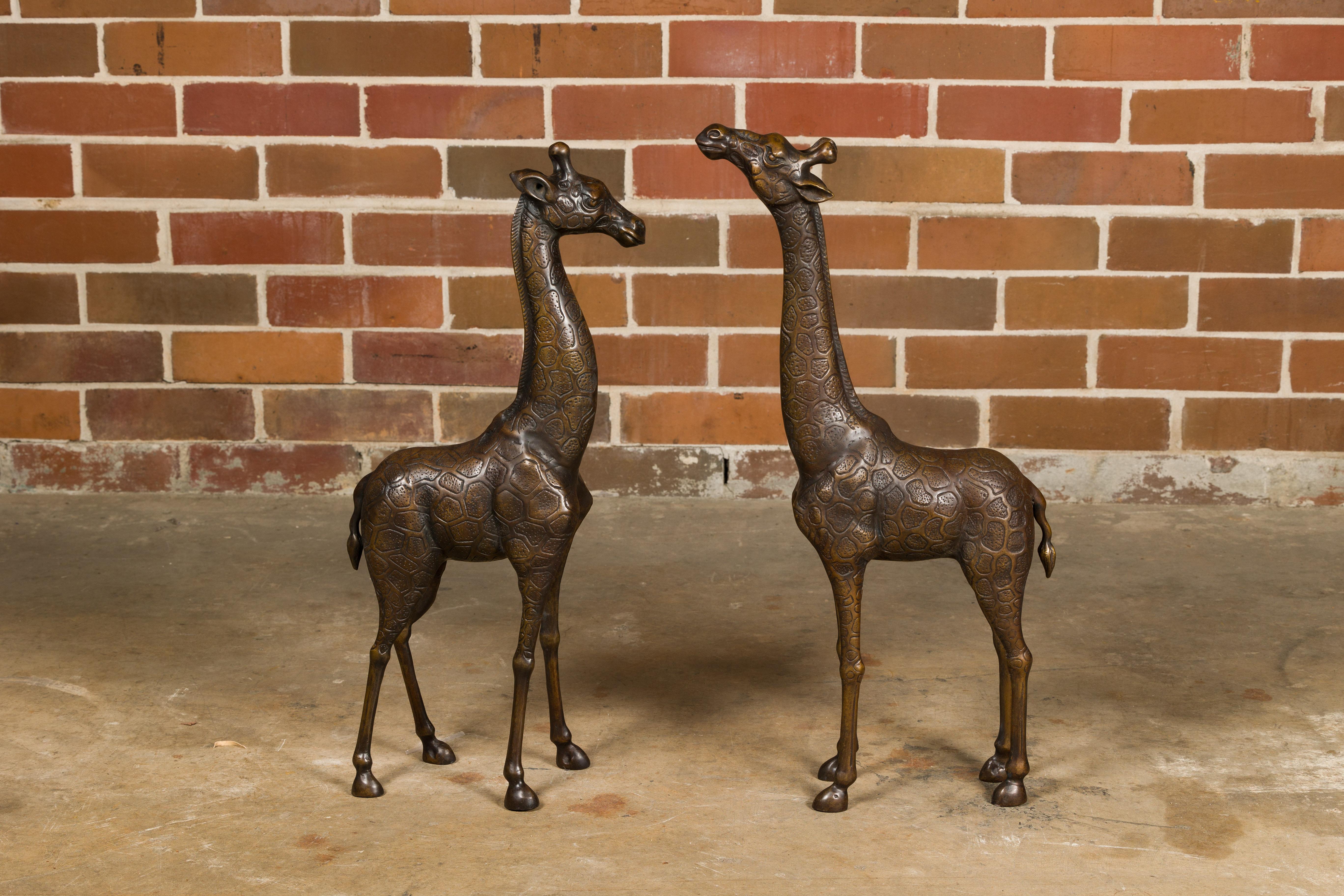 Mid-Century Modern Pair of Small Bronze Midcentury Giraffe Sculptures, American Art For Sale