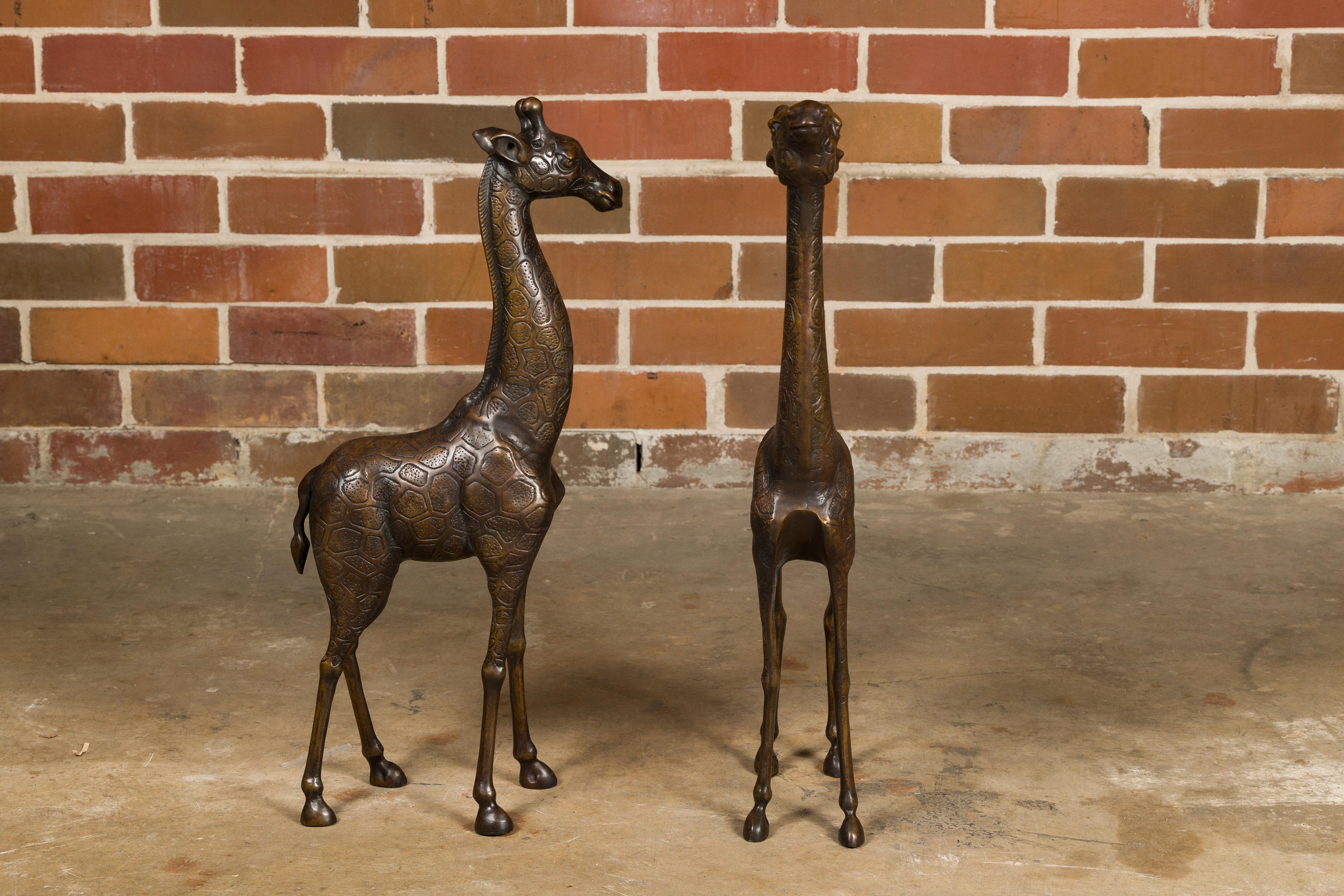 20th Century Pair of Small Bronze Midcentury Giraffe Sculptures, American Art For Sale