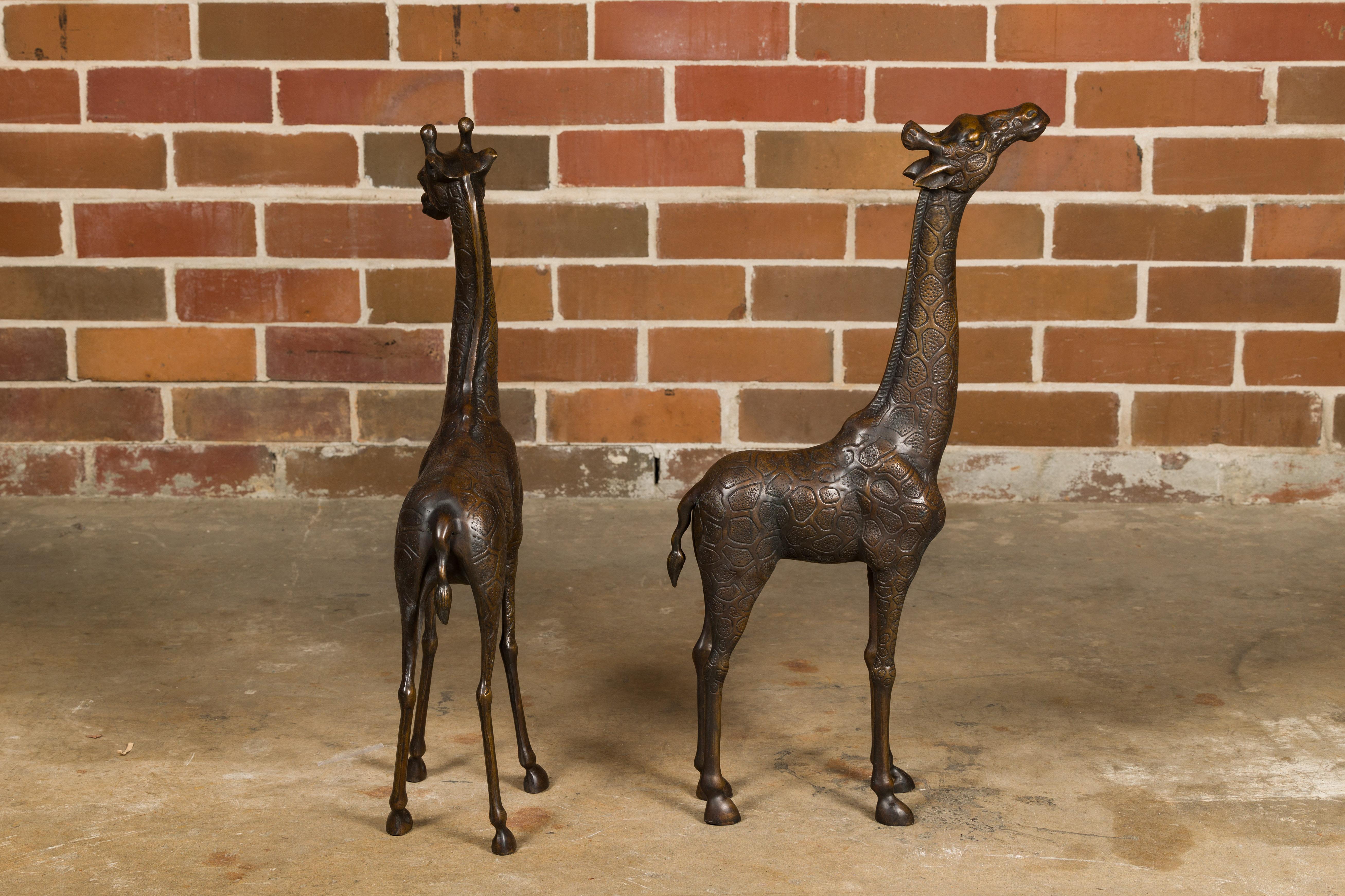 Pair of Small Bronze Midcentury Giraffe Sculptures, American Art For Sale 1