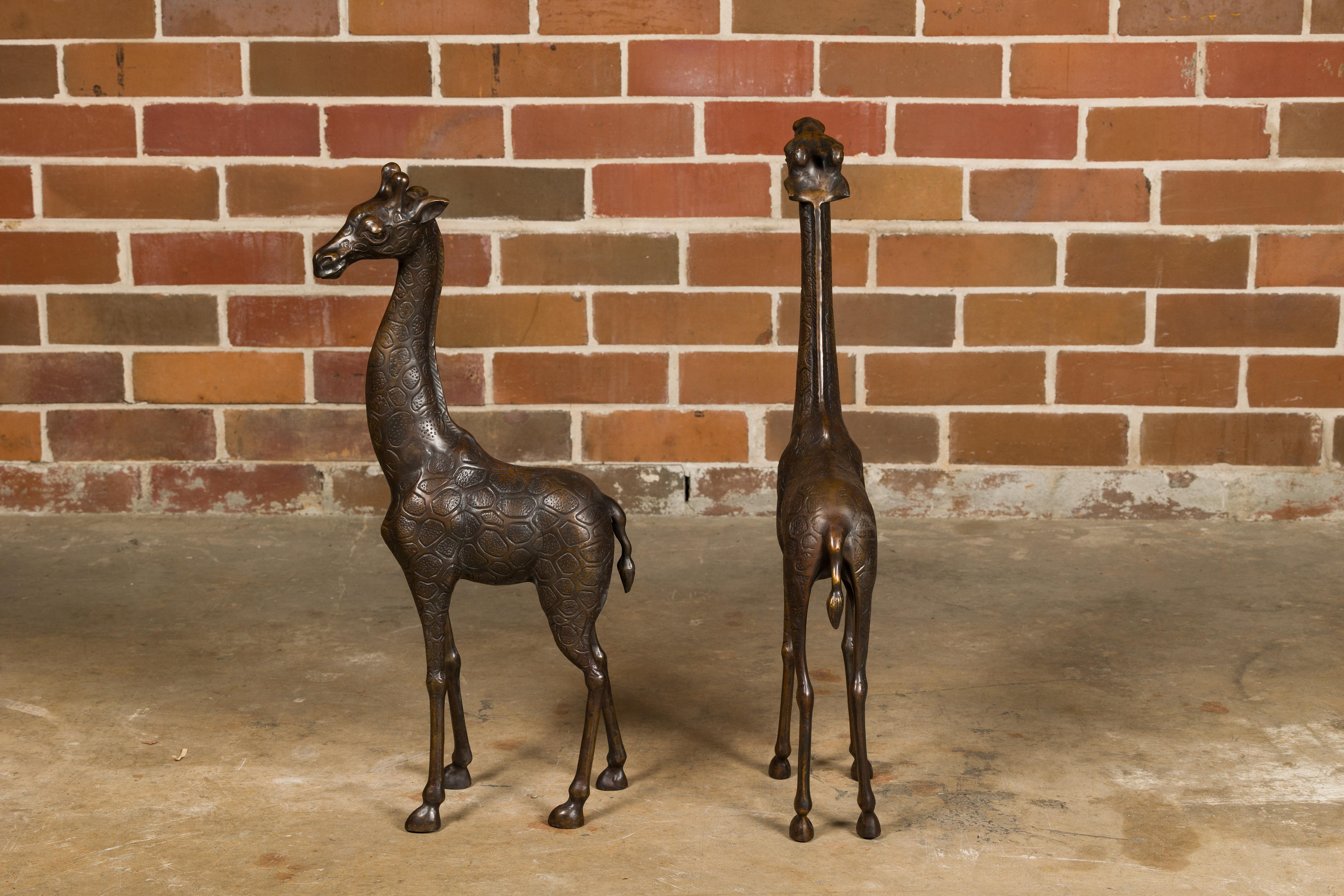 Pair of Small Bronze Midcentury Giraffe Sculptures, American Art For Sale 2