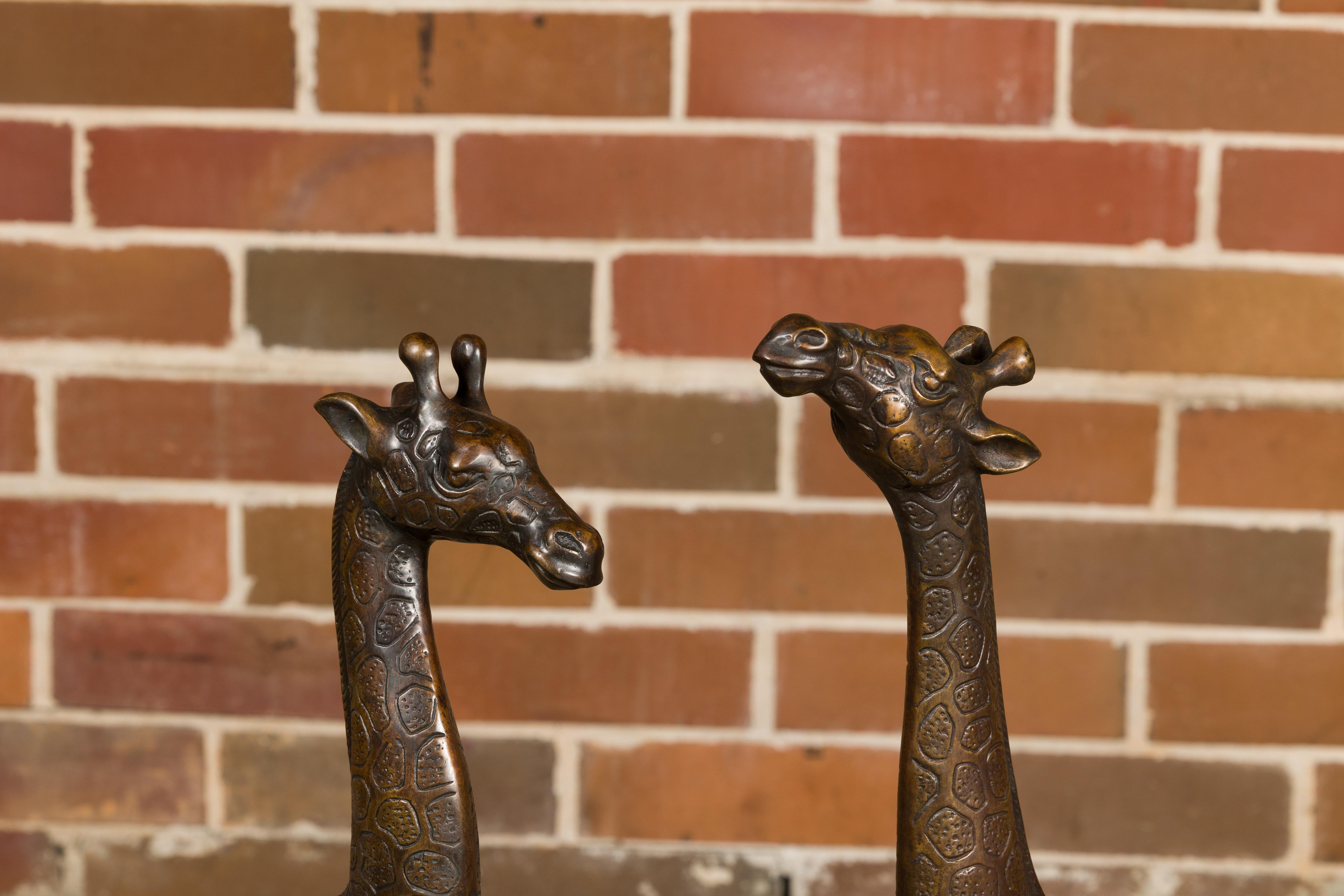 Pair of Small Bronze Midcentury Giraffe Sculptures, American Art For Sale 4