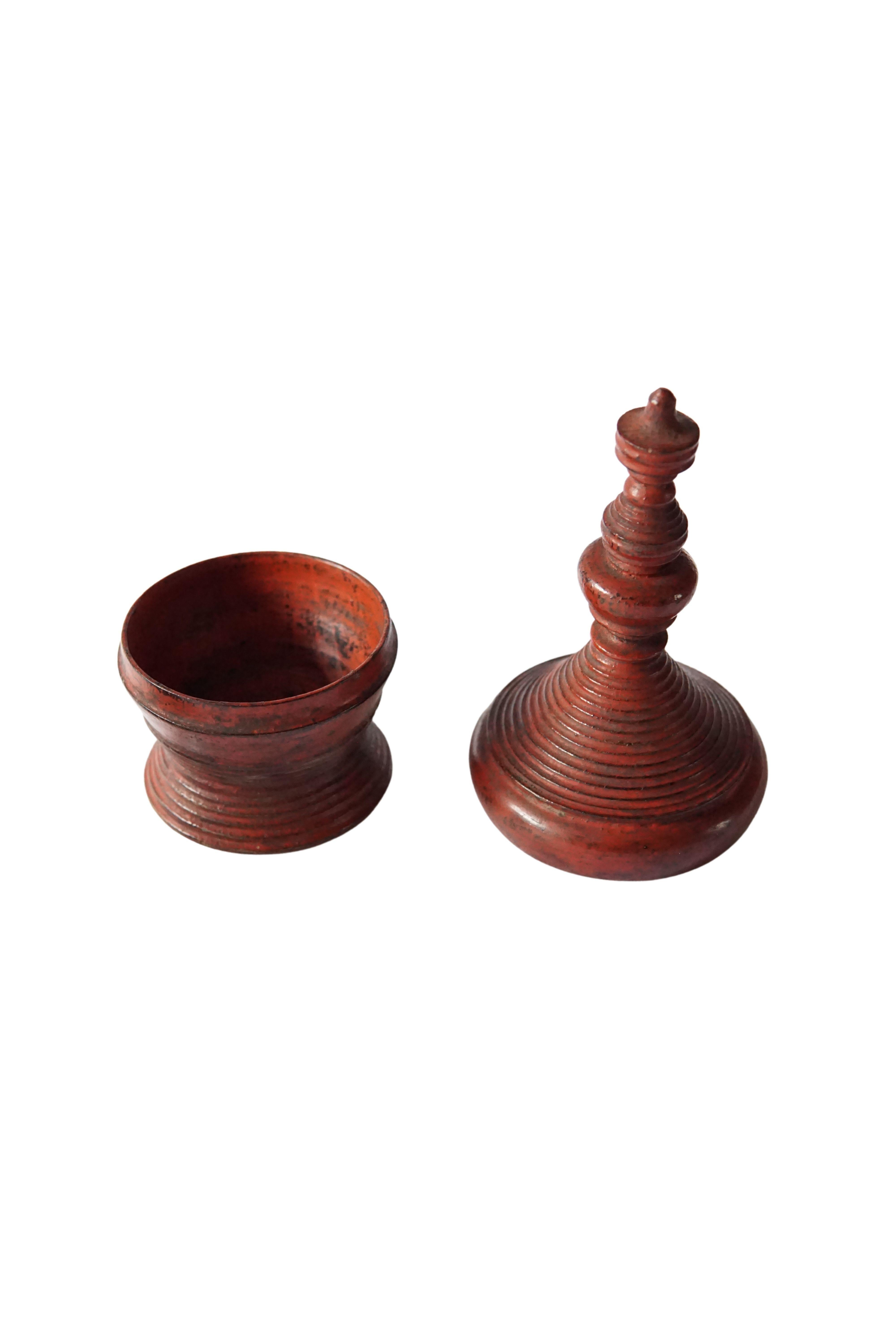 Hand-Crafted Pair of Small Burmese Lacquer Offering Vessels, 