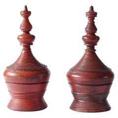 Antique Pair of Small Burmese Lacquer Offering Vessels, "Hsun Ok", c. 1900