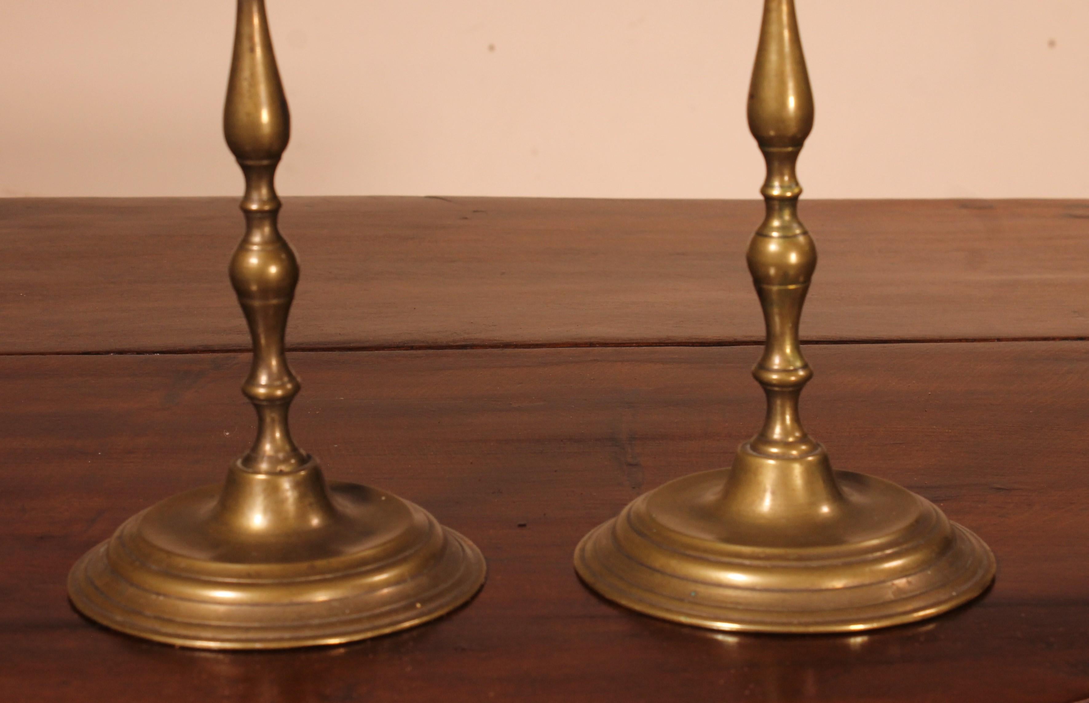 French Pair of Small Candlesticks in Bronze, 18th Century For Sale
