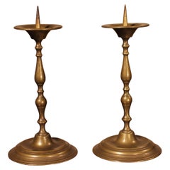 Antique Pair of Small Candlesticks in Bronze, 18th Century