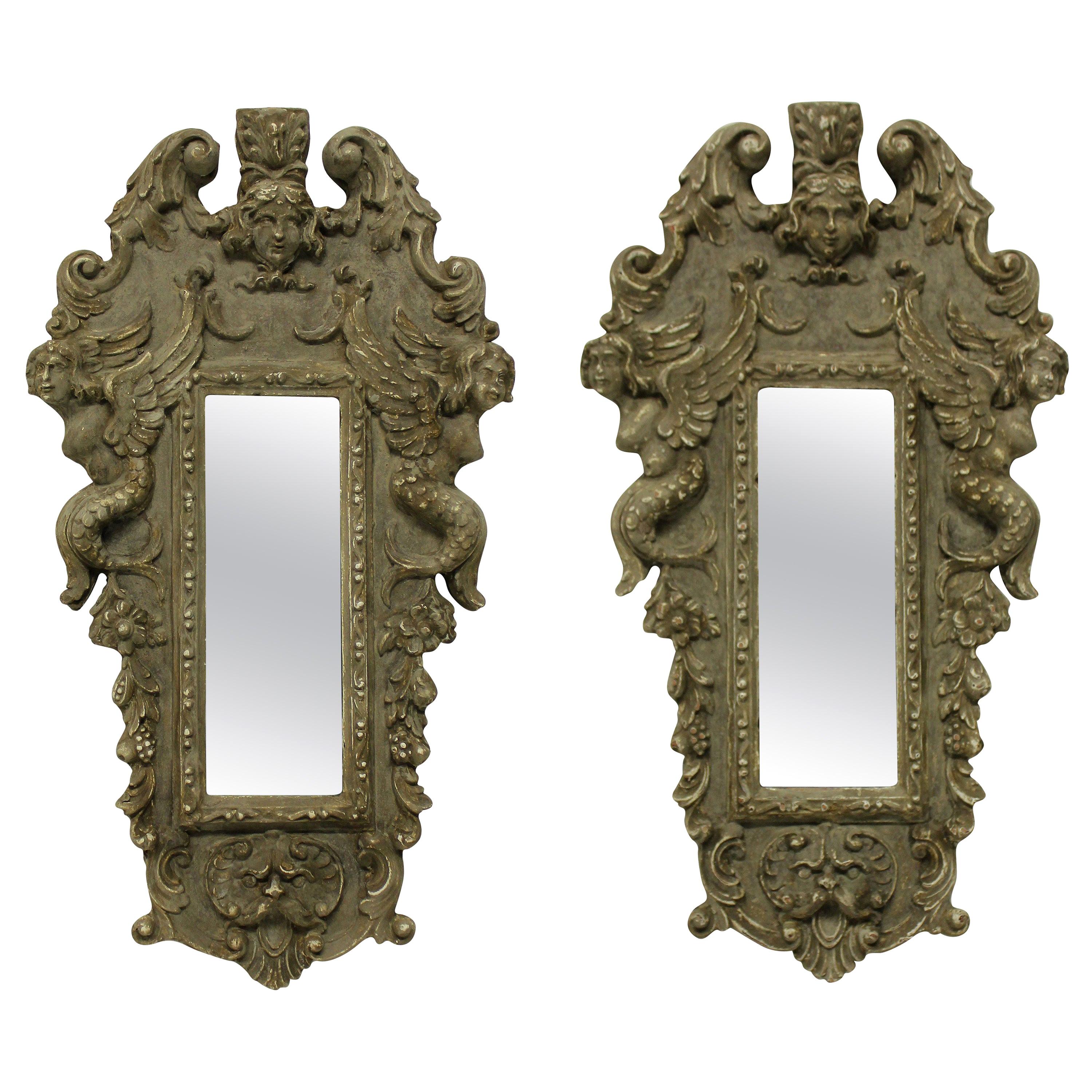 Pair of Small Carved and Painted Mirrors For Sale at 1stDibs