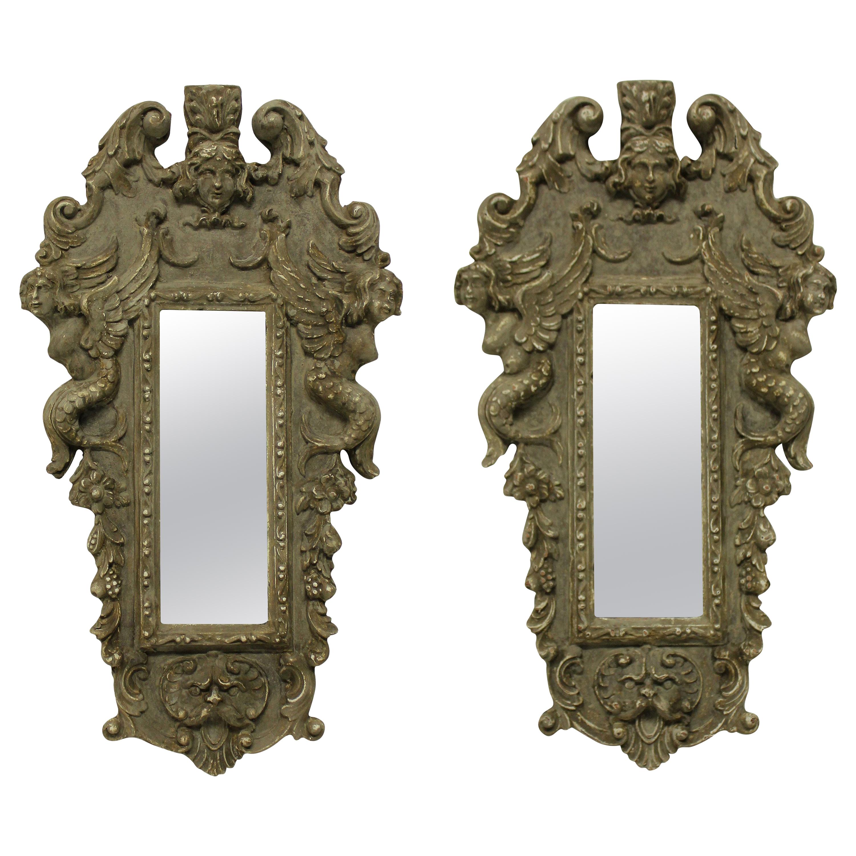 Pair of Small Carved and Painted Venetian Mirrors