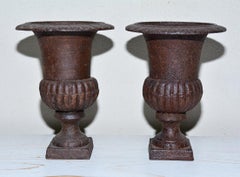 Pair of Small Cast Iron Victorian Style Urns