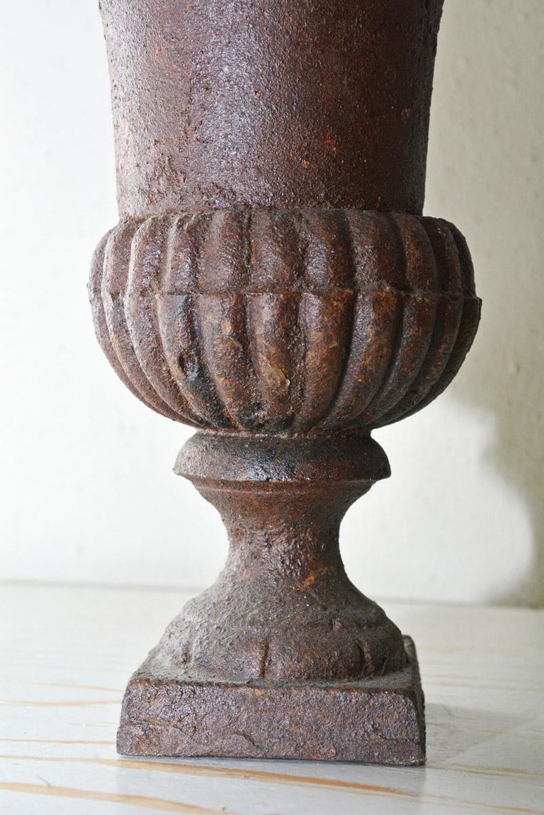 Pair of Small Cast Iron Victorian Style Urns For Sale at 1stDibs