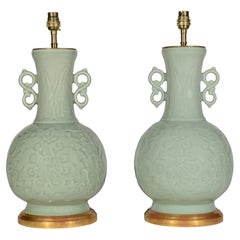Pair of Small Celadon Chinese Table Lamps, circa 1900