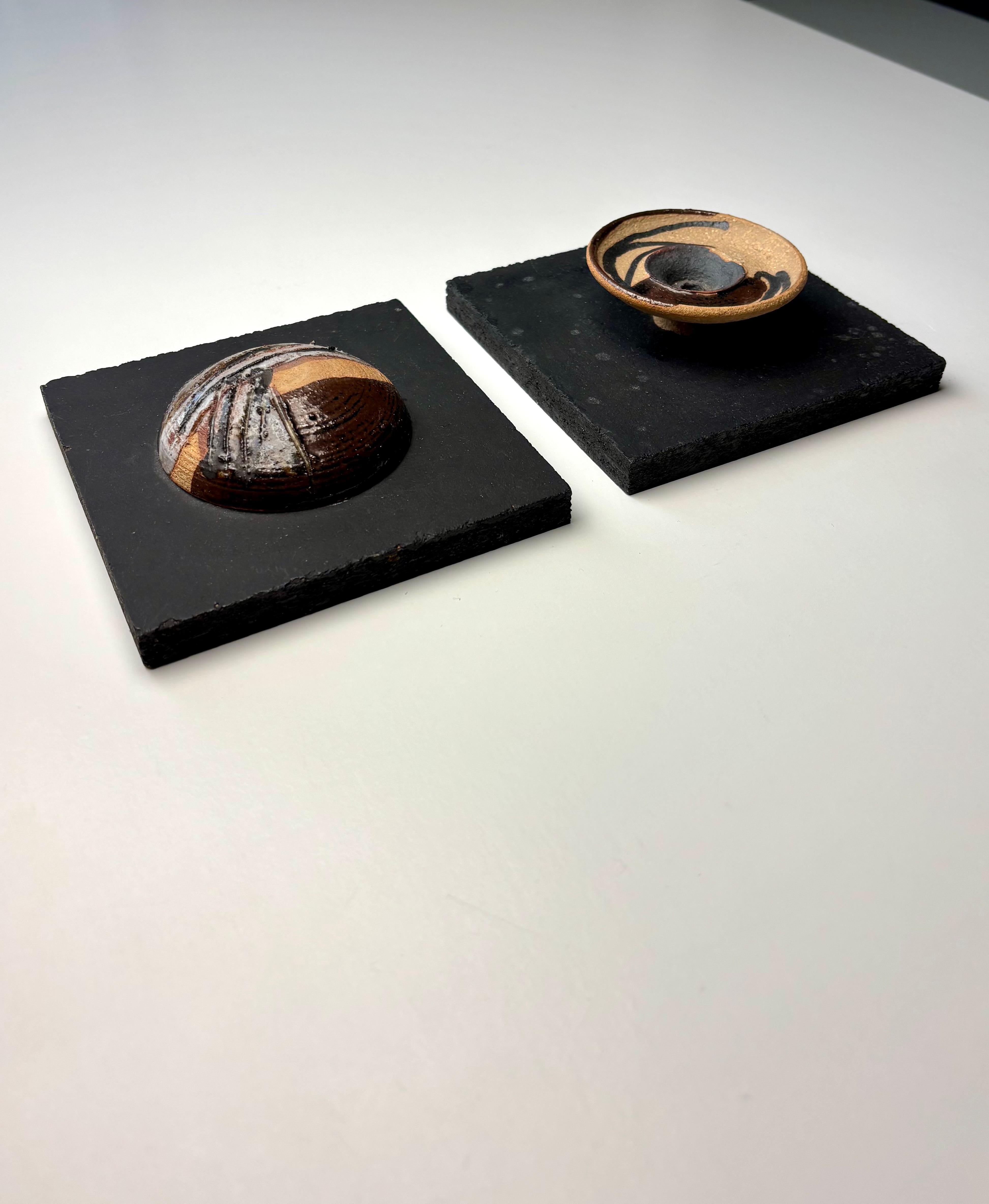 20th Century Pair of Small Ceramic Wall Art Plaques, 1970s For Sale