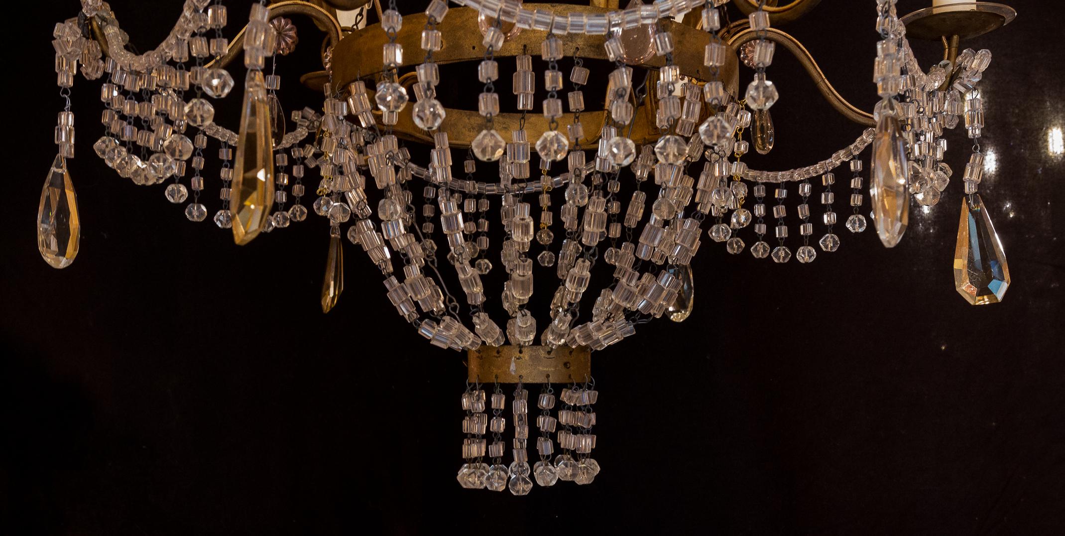 Pair of Small Chandeliers, Brass and Handcut Crystal, 19th Century 4