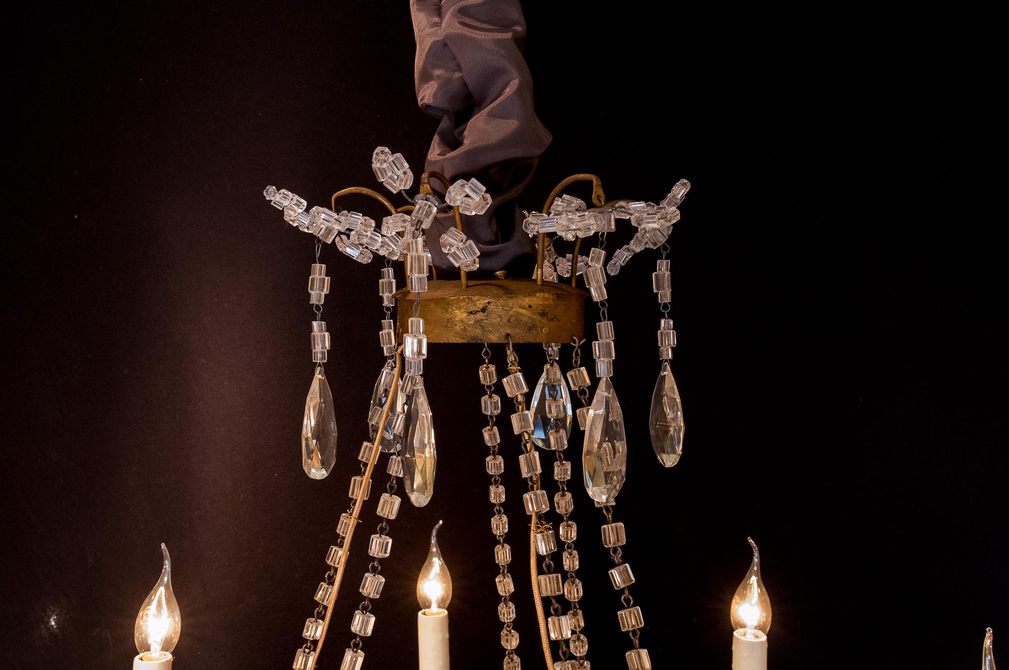 Pair of Small Chandeliers, Brass and Handcut Crystal, 19th Century 5