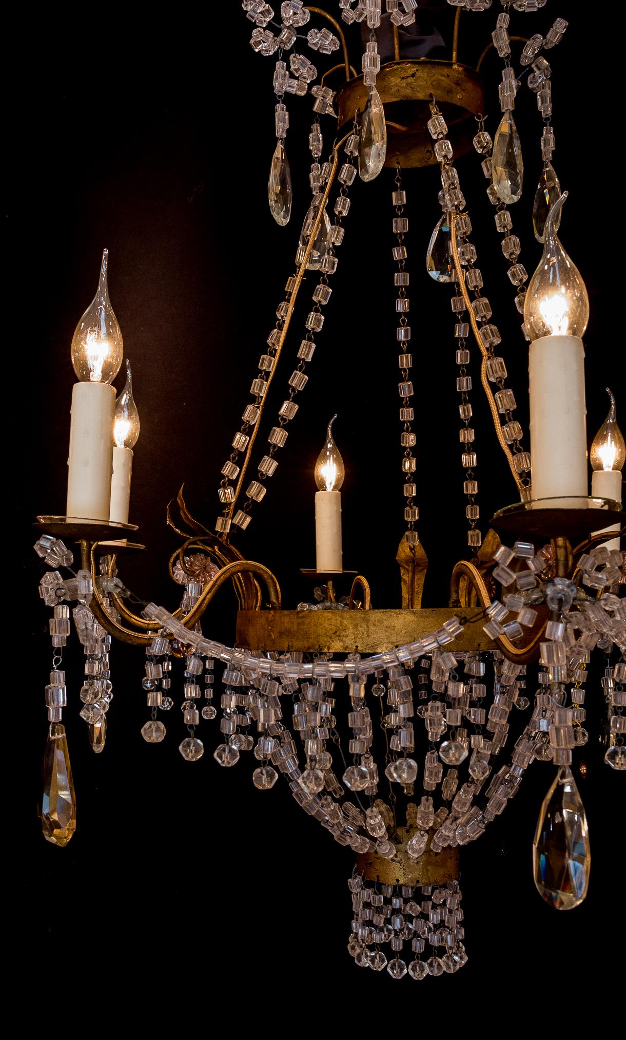 Pair of Small Chandeliers, Brass and Handcut Crystal, 19th Century 6