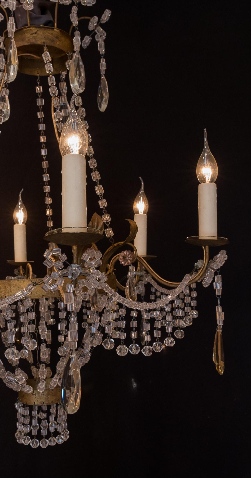 Pair of Small Chandeliers, Brass and Handcut Crystal, 19th Century 7