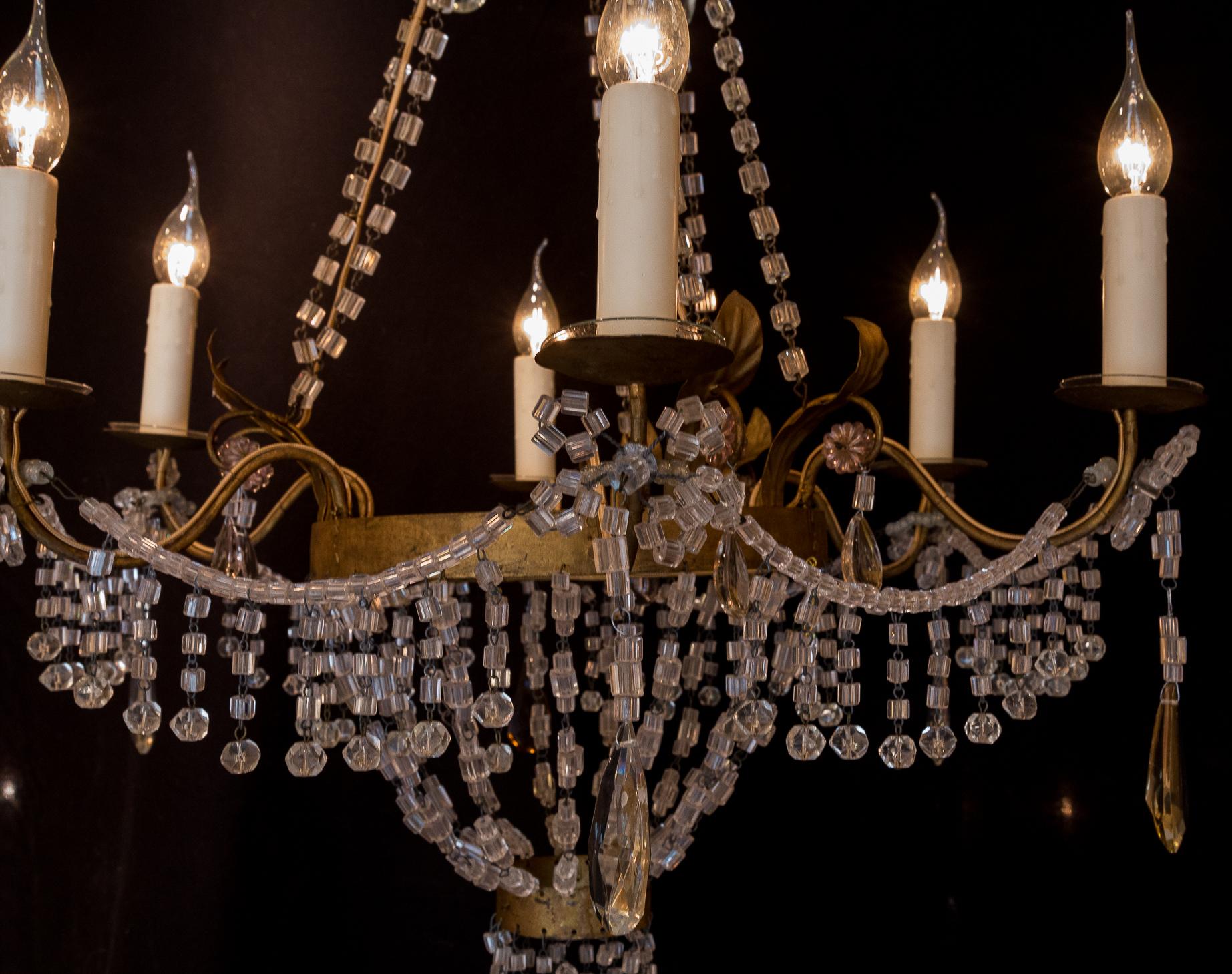 Pair of Small Chandeliers, Brass and Handcut Crystal, 19th Century 8