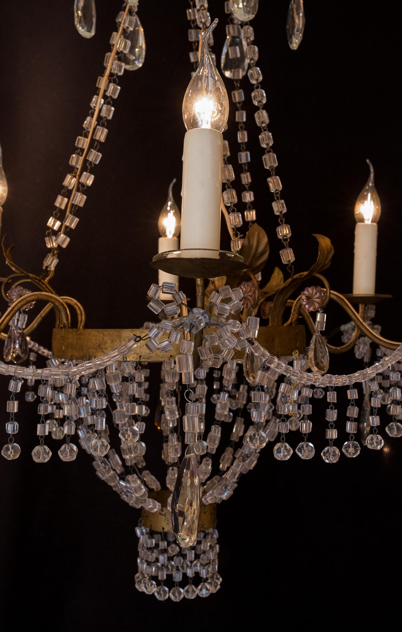 Pair of Small Chandeliers, Brass and Handcut Crystal, 19th Century 9